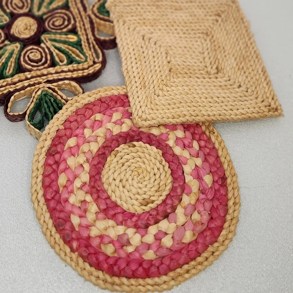 Lot 3 vintage‎ woven straw boho heat pad trivets